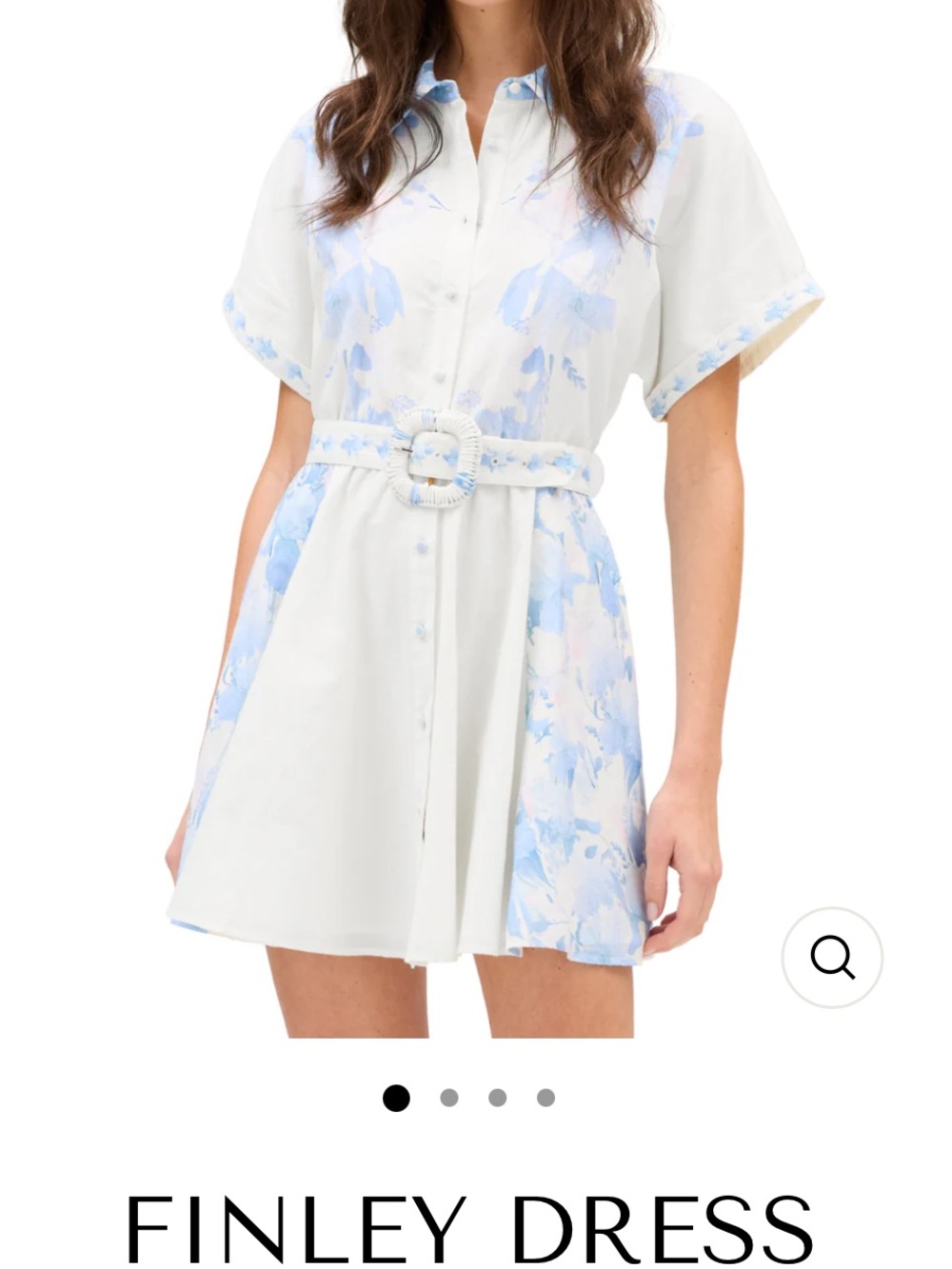 Finley Dress - White with Light Blue Floral Mini Shirt Dress